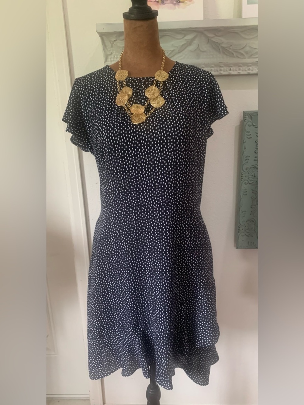 Banana Republic Navy & White Polka Dot Midi Dress